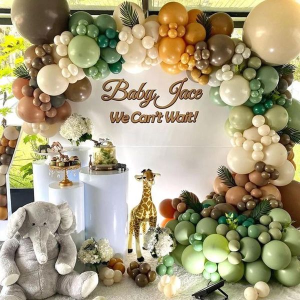 

party decoration 144pcs avocado green balloon garland arch kit jungle safari theme supplies baby shower kids birthday decorations