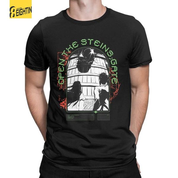 

men's t-shirts open the gate steins t shirt cotton vintage t-shirt crew neck okabe kurisu tees short sleeve clothes 4xl 5xl, White;black