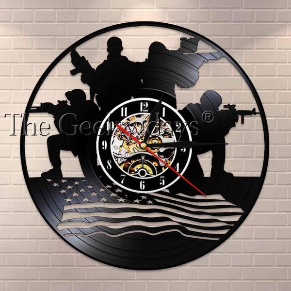 

wall clocks patriotic design military art clock soldiers with american flag record memorial gift for veteran