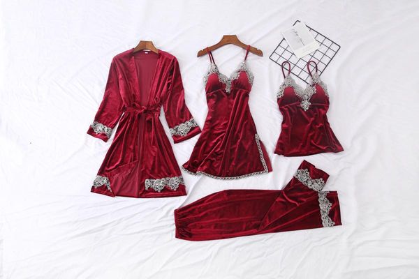 

sleepwear winter bathrobe beautiful robe sets ensembles de pyjama warm women's nightgown fashionable negligee lace, Black;red