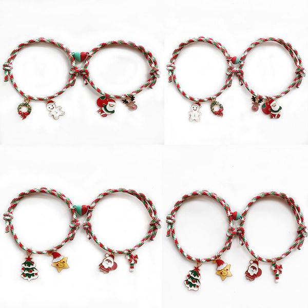 

charm bracelets snowman christmas tree for women men magnets attract couple friendship jewelry gift bangles, Golden;silver