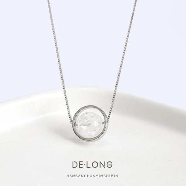 

pendant necklaces minimalist himalaya crack flower white crystal necklace s925 pure silver box chain women clavicle trendy jewelry