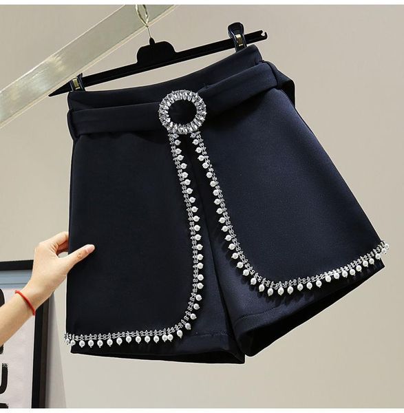 

women's shorts spring autumn skirt female diamond sashes locker bottoms pants party nice black white pearls sy039, White;black