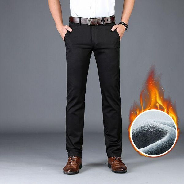 

Men's Jeans Winter Warm Slim Fit Business Fashion Thicken Denim Trousers Black Blue DEGT