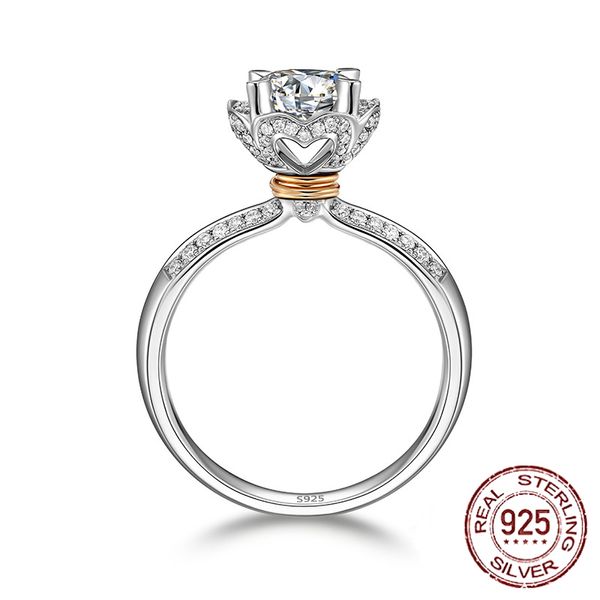 Mode Authentische 925 Sterling Silber Herz Ring 0.8ct Rechteck Zirkonia Diamant Ringe Vintage Frauen Verlobungsgeschenk J-262