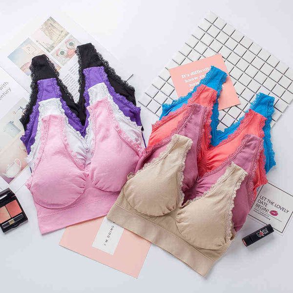 

double layer sports underwear lace no steel ring bra underwear yoga girl vest shockproof sleep large 211117, Red;black