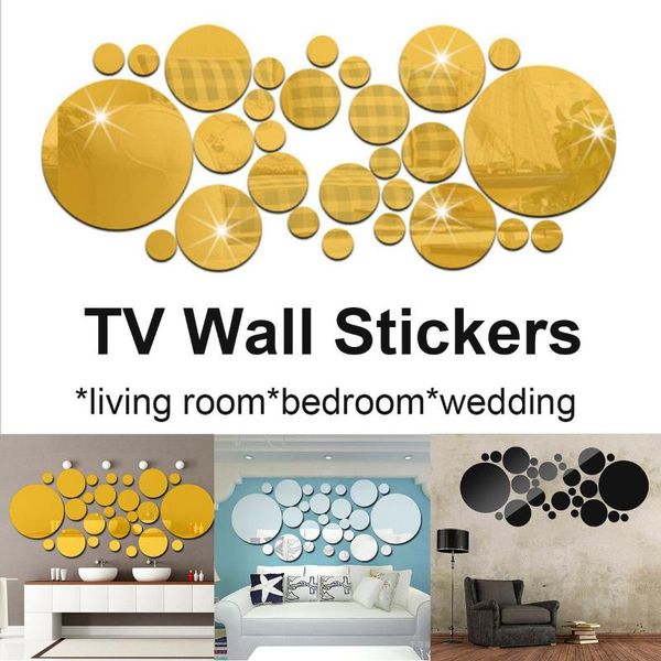 

mirrors 30pc/set geometric circle 3d stereo removable mirror wall sticker home background decoration round