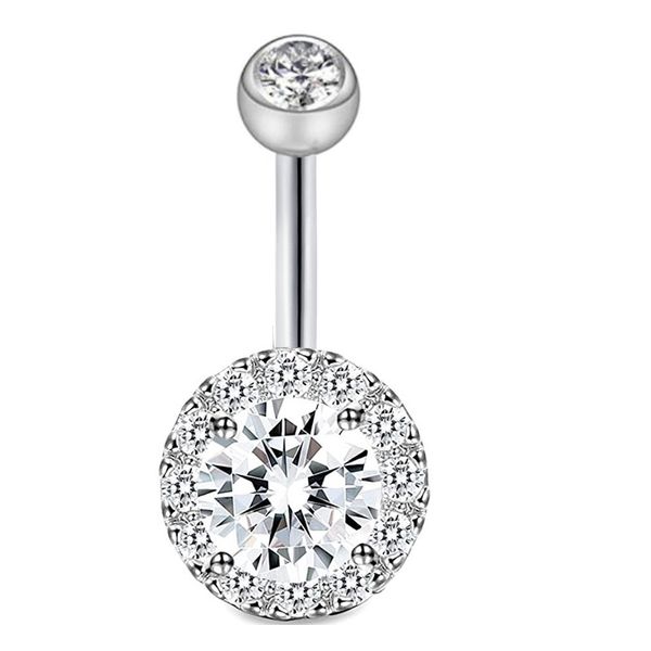 Barble Button Anéis Aço Inoxidável 14g CZ Anéis Navel Anéis Barbells Studs Mulheres Meninas Body Piercing Jóias