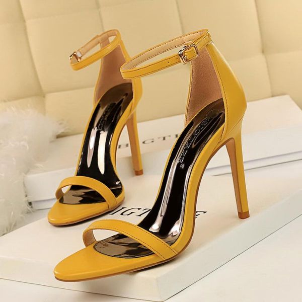 

women's shoes sandals with buckle high heels pu 10cm thin word band hollow wedding pumps dress, Black
