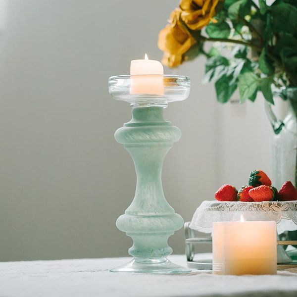 

candle holders retro colored glaze material cyan holder home romantic light dinner christmas atmosphere decoration