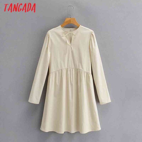 

fashion women solid a-line long sleeve ladies bow mini dress vestidos sy172 210416, Black;gray
