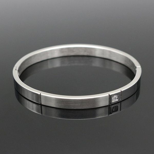 

bangle fashion women 6mm stainless steel zircon smooth matte for jewelry, Black