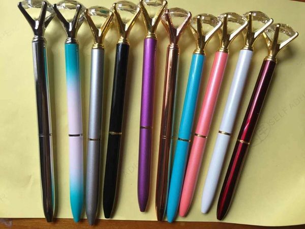 

ballpoint pens 10pcs/lot big diamond jewelry metal gift pen laser logo, Blue;orange