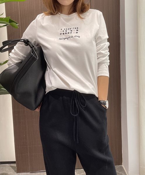 

women's t-shirt white flocking embroidery lettered printed cotton long sleeve t-shirt texture autumn 2021 basic women's
