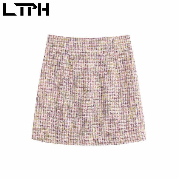 

french sweet pink plaid woven tweed mini skirt high waist package hip all-match small elegant women skirts autumn 210427, Black