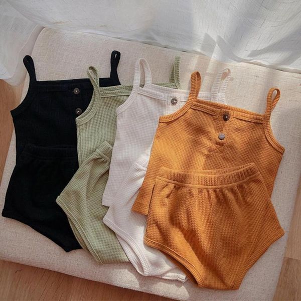 

clothing sets summer baby girl panties outfit 6-24m toddler solid color sling casual comfortable set for home, White