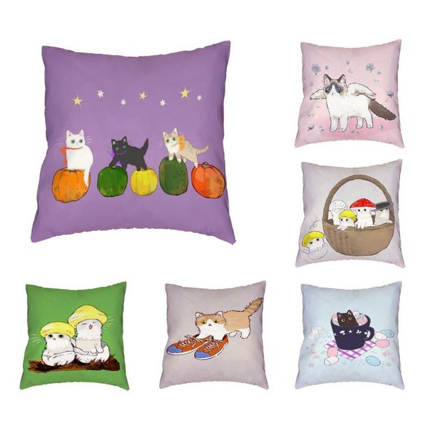 

promotional colorful background polyester peach skin cute cat pillowcase play living room sofa decoration cushion cover cushion/decorative p