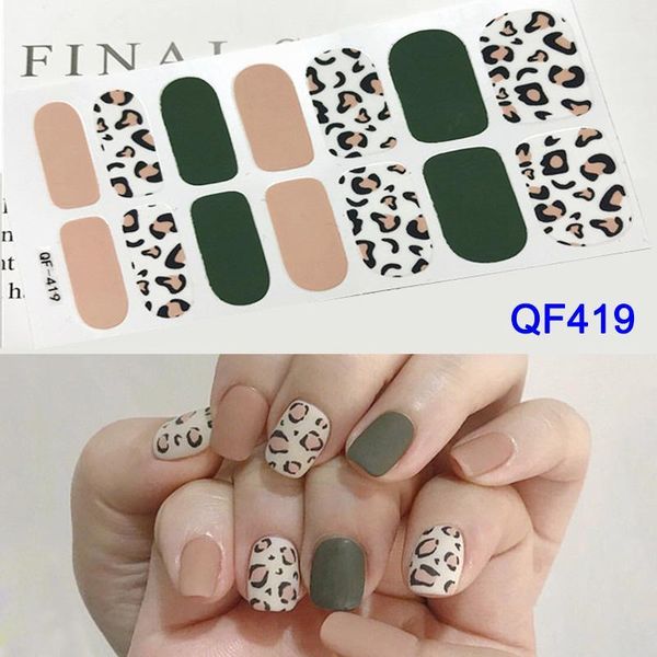 

pair leopard solid color nail stickers waterproof durable decals set v9-drop1, Black