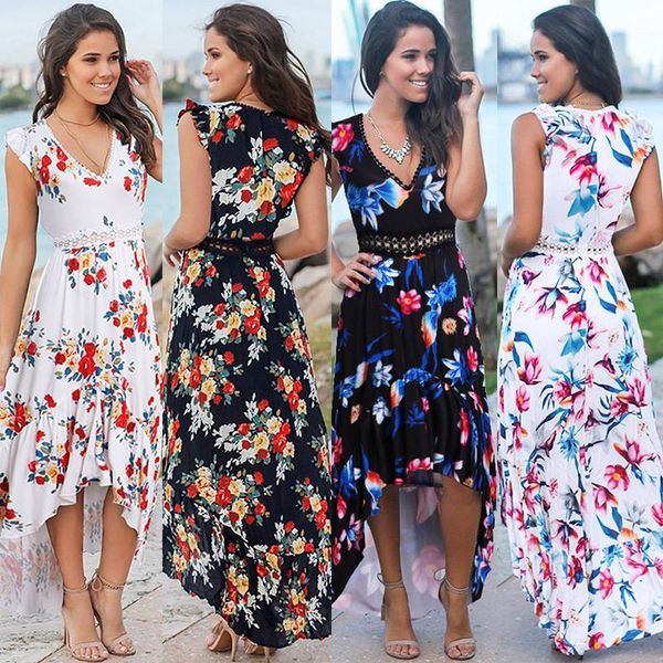 

irregular print temperament dress casual dresses, Black;gray