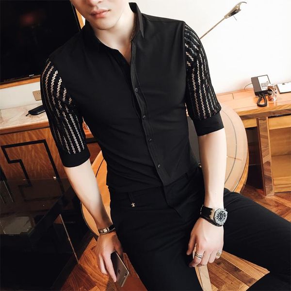 

style men are of in summer casual short-sleeved shirts/male slim fit lapel business shirt black white 3xl men's shirts, White;black