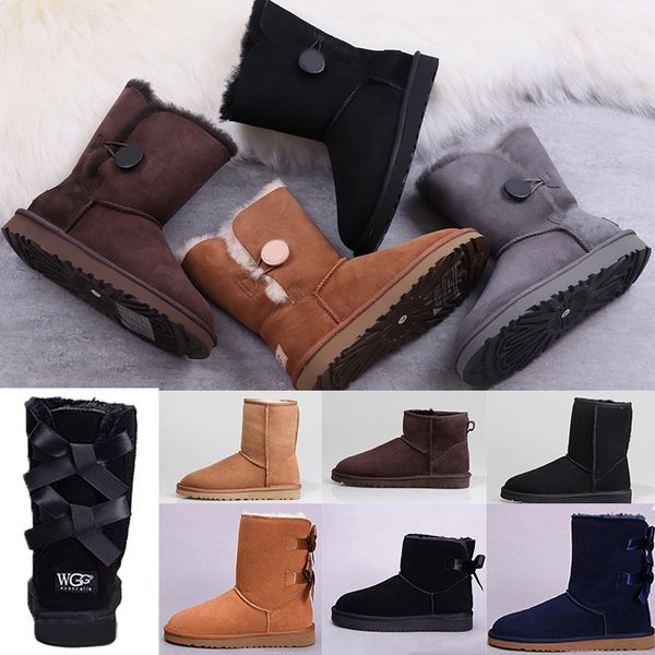 

fur snow australia boots luxury designer women winter wgg leather classic kneel half long ankle black grey chestnut coffee warm bailey bow w