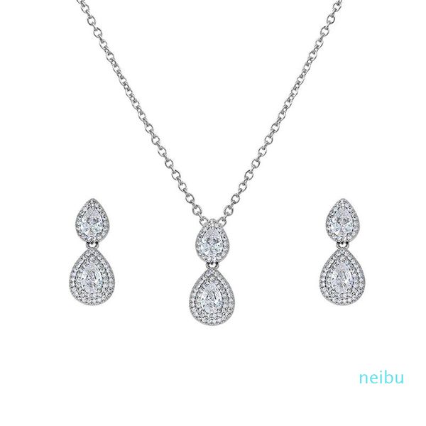 

earrings & necklace weimanjingdian arrival halo pear cut cubic zirconia cz crystal and earring bridal wedding bridesmaid jewelry set, Silver