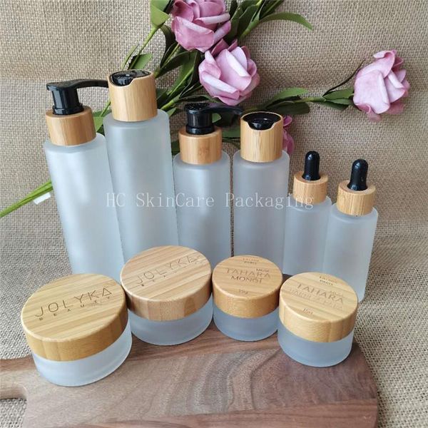 

empty natural bamboo glass lotion bottle dropper cap cosmetic containers jars travel eye cream body hand pots storage bottles &