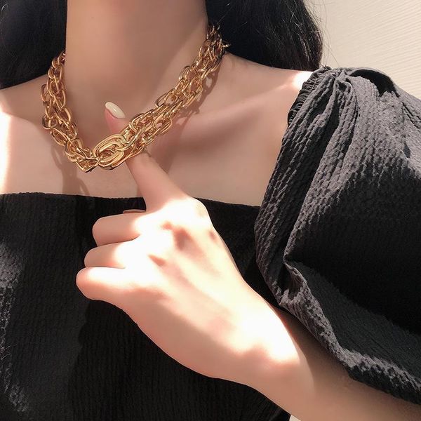 chokers net red exaggerated multilayer metal chain necklace female sen series clavicle chain, european and american hip-hop neck, Golden;silver