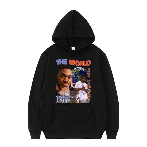 

men's hoodies & sweatshirts style hoodie nas illmatic printed couple clothing oversize clothes long sleeves hip- streetwears, Black