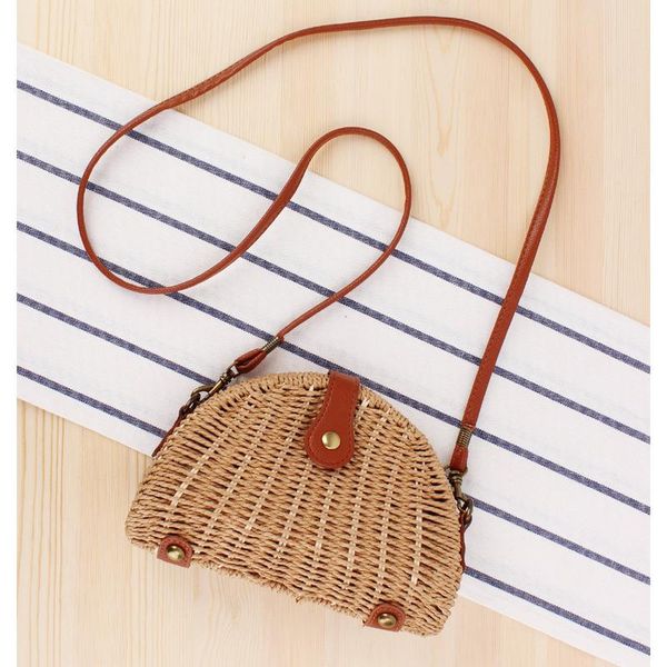 

small fresh messenger woven bag beach bags sen semi-circular straw vacation po female totes