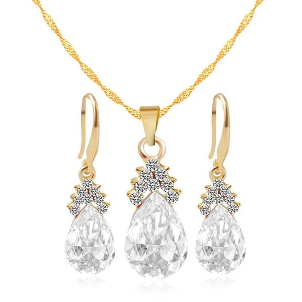 

earrings & necklace f&u classical luxury drop crystal jewelry set colorful zircon pendant full sets, Silver