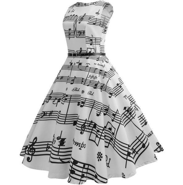 

s50 casual dresses hepburn waist swing note dress with belt, Black;gray