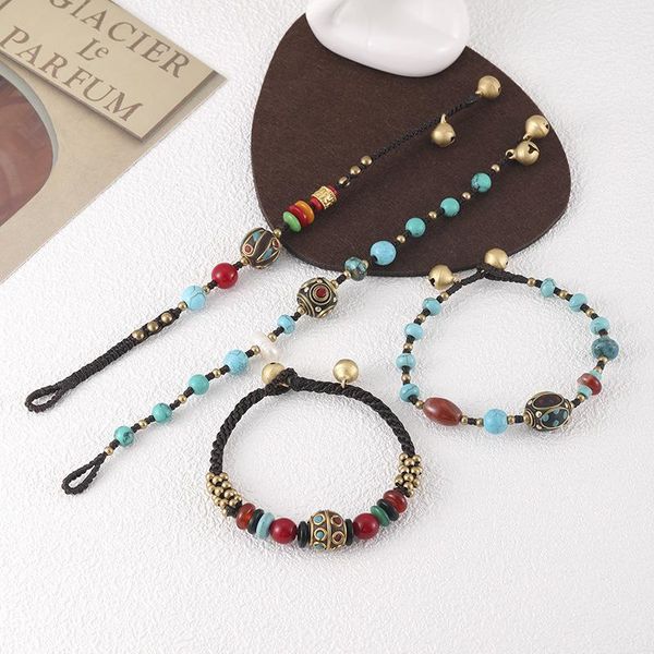

charm bracelets ethnic style bead turquoise fashion retro women's bracelet simple hand-woven bohemian jewelry, Golden;silver