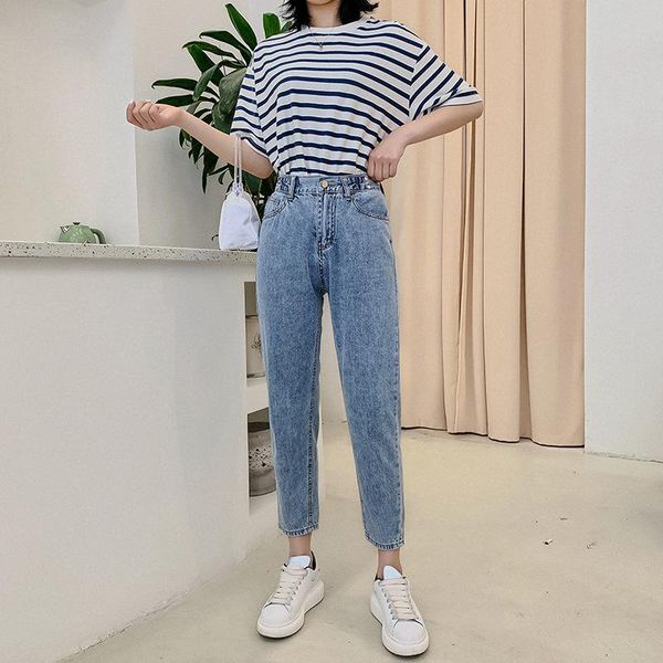 

women's jeans 2021 autumn simple casual korean loose harem pants all-match slim straight-leg, Blue