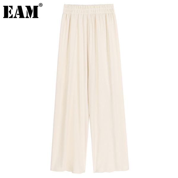

[eam] high elastic waist beige pleated wide leg casual trousers loose fit pants women fashion spring autumn 1dd7267 21512, Black;white