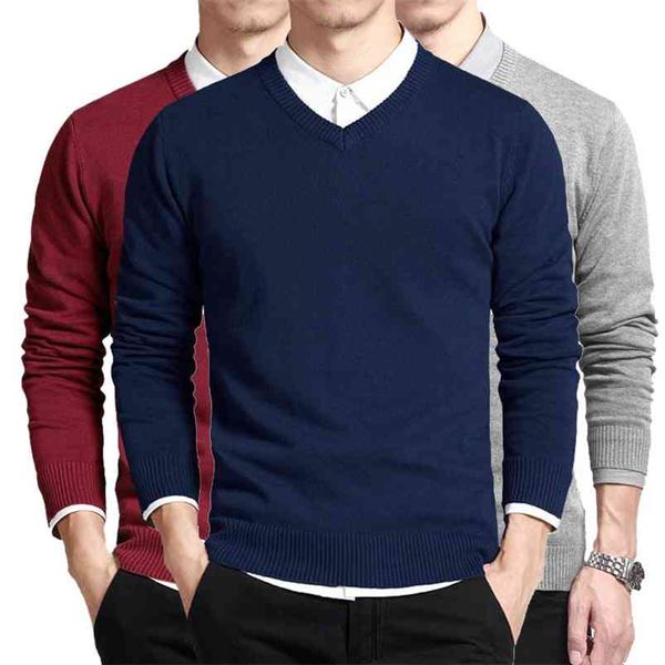 

varsanol cotton sweater men long sleeve pullovers outwear man v-neck sweaters loose solid fit knitting clothing 8colors 210804, White;black