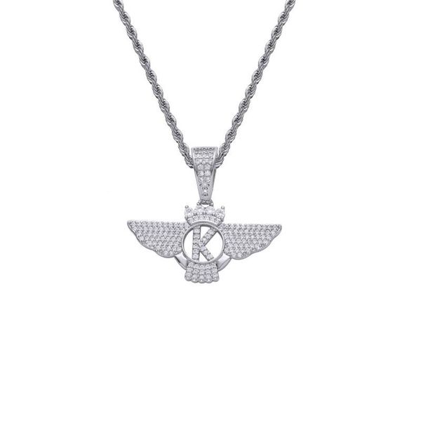 

hip hop gold silver color couple necklaces for men women iced out cubic zircon flying letter k pendant necklace