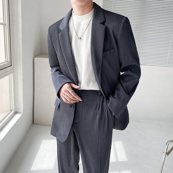 

men's suits & blazers men 2pcs non-iron fabric sets office business casual blazer suit jacket and pant man korean streetwear fashion dr, White;black