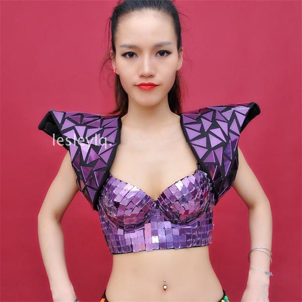 

party decoration p60 singer stage wears mirror shoulder purple costumes women bra dress clothes disco performance