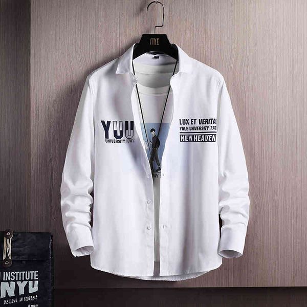 

men's casual shirts spring summer fashion printed cotton shirt long sleeve men size -4xl drop 8cs2, White;black