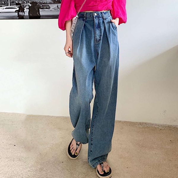 

elegant style high waist tube loose summer small man wide leg pants, Blue