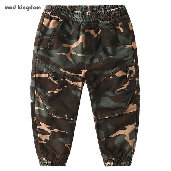 Mudkingdom meninos calças camo sarja elástico cintura de carga corfoger calça para calças 210615
