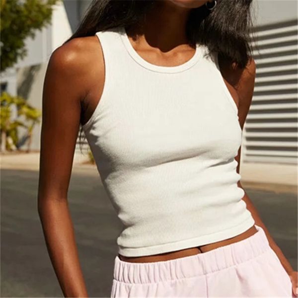 

summer solid sheath o neck t-shirt casual women tank 210421, White