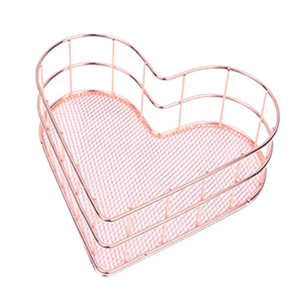 

multipurpose nordic style heart shaped durable storage basket holder desksundries simplicity iron art rose gold organizer baskets