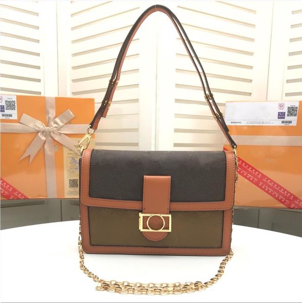 

women canvas bags letter flower printed zipped pocket chain strap modern designer lady leather gold-color hardware shoulder bag