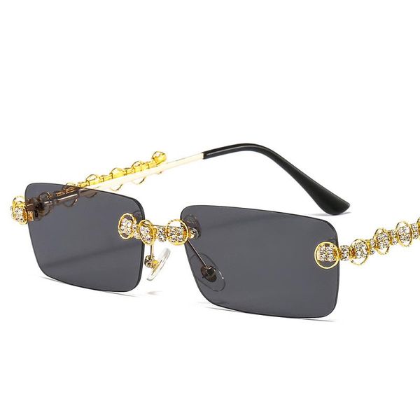

sunglasses rimless women's square small frame ocean piece spring leg trendy street shooting diamond glasses, White;black