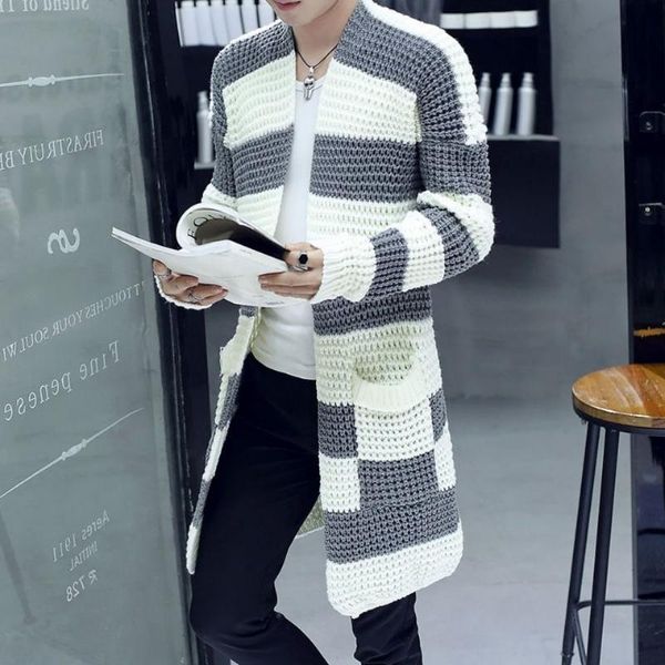 

spring and autumn men's duster mid-length korean cardigan knitted coat cloak trendy casual sweater clothing jackets, Black;brown