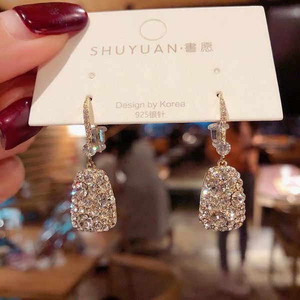 

dangle & chandelier korean style luxury elegant shiny square crystal earrings for female party daily jewelry, Silver