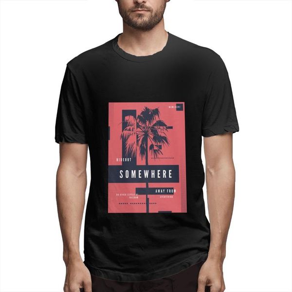 

men's t-shirts hide out somewhere summer men t-shirt short sleeve printed streetwear cotton o-neck, White;black