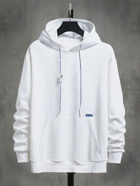 

men letter patched detail kangaroo pocket drawstring hoodie w8ct#, Black
